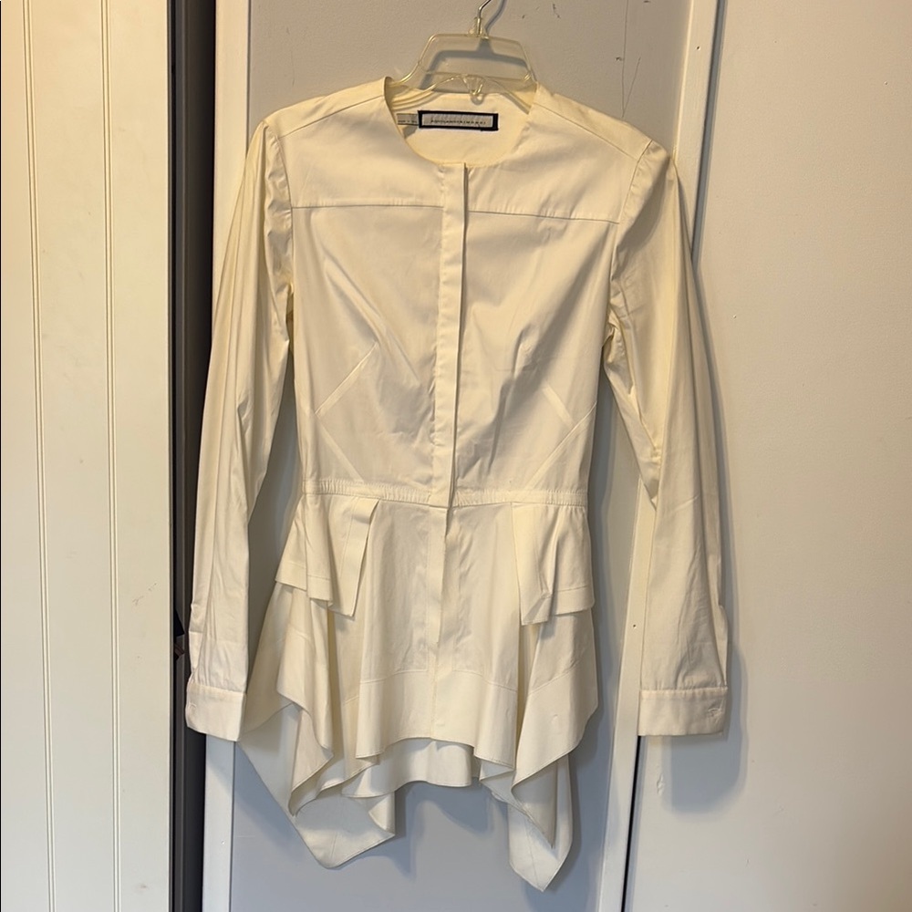 Italian Designer White Long Sleeve Peplum Blouse